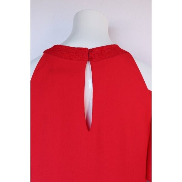 Zara Basic Collection Womens Size XS Red Cold-Shoulder Dress Flutter Sleeve Mini - Picture 4 of 7